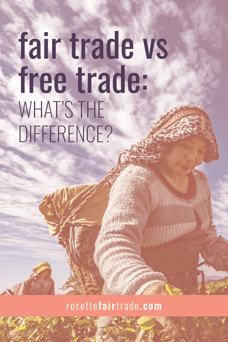 Fair trade vs free trade (conventional trade) differences, comparison and infographic on Rosette Fair Trade