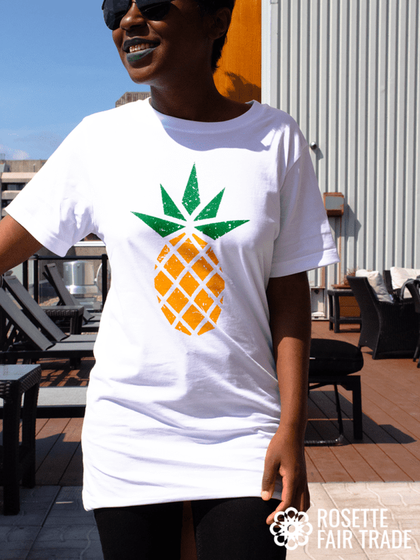 White fair trade organic t-shirt (pineapple design) - Rosette Fair Trade