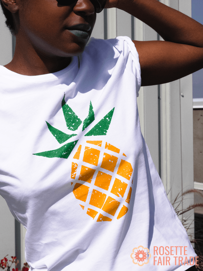 White fair trade organic t-shirt (pineapple design) on Rosette