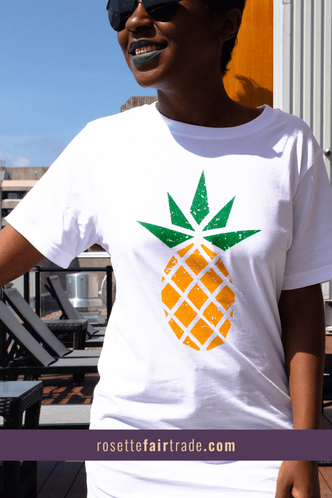 White fair trade organic t-shirts (pineapple) on Rosette Fair Trade