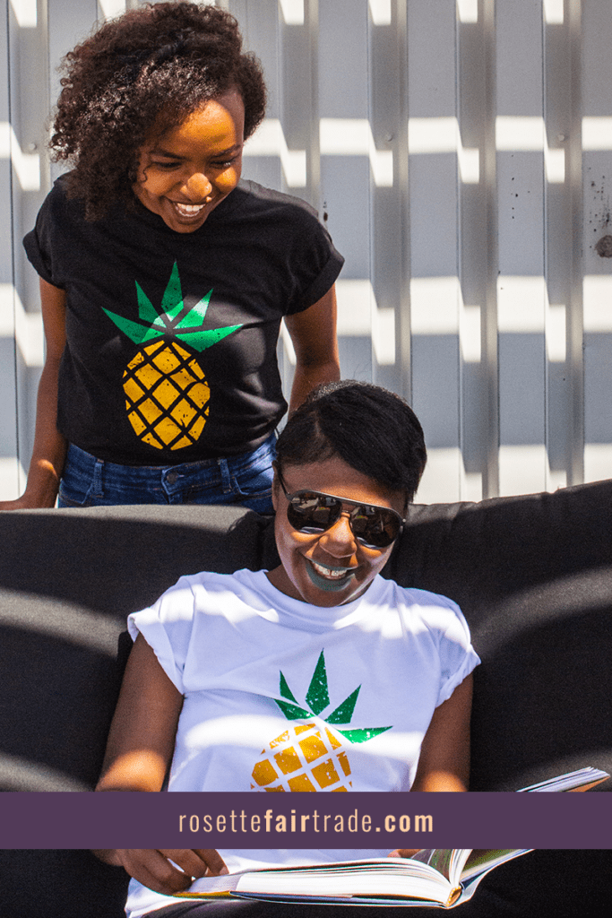 Black and white fair trade organic cotton t-shirts (pineapple) on Rosette