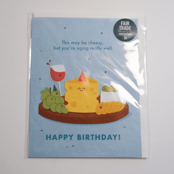 Fair trade cheesy birthday handmade card (front) by Good Paper on Rosette Fair Trade
