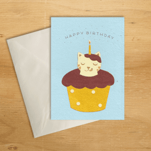 Fair trade chocolate cat birthday handmade card by Good Paper on Rosette Fair Trade