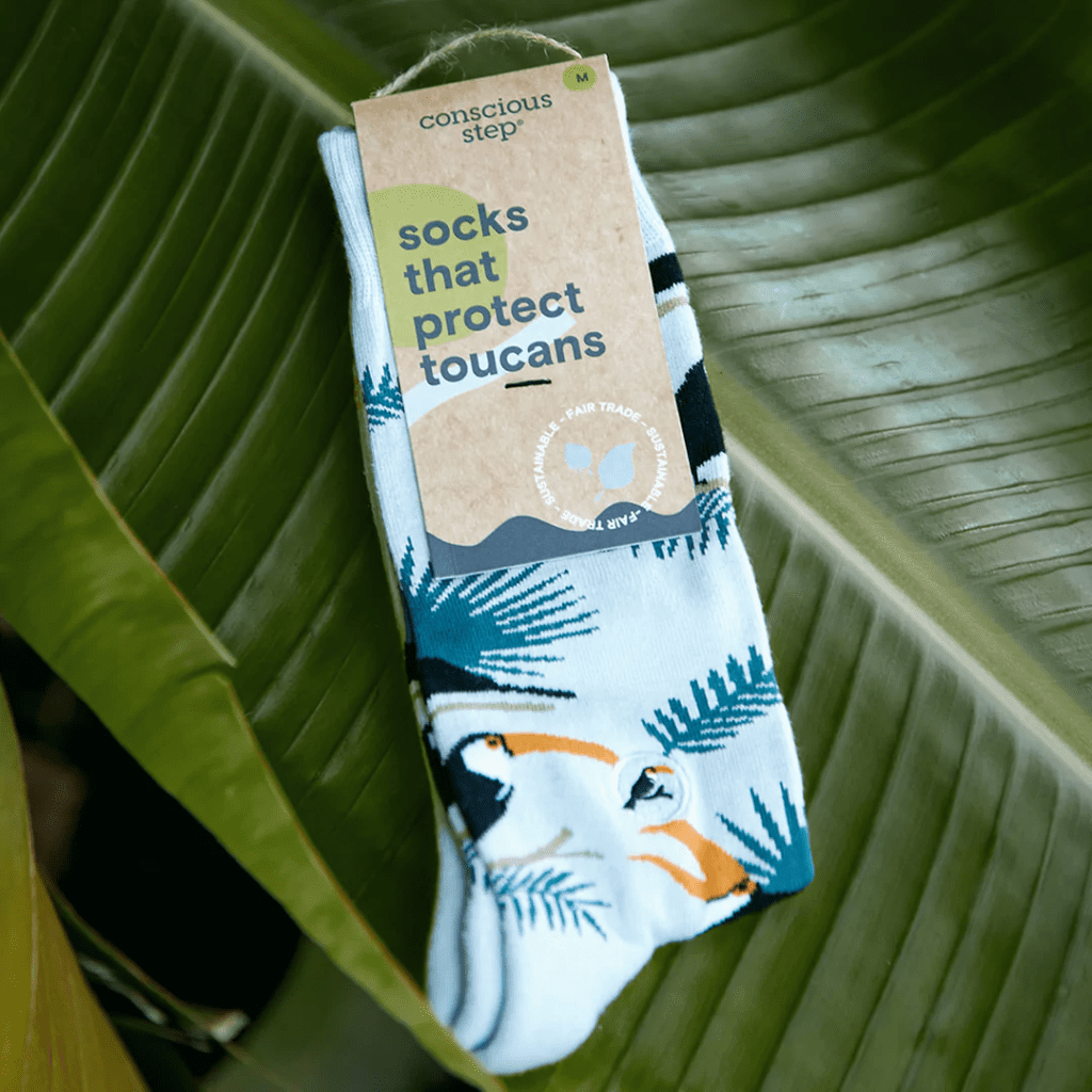 Socks that protect toucans (lifestyle) by Conscious Step on Rosette Fair Trade