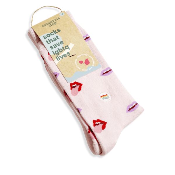 Socks that save LGBTQ lives in pink (M) by Conscious Step on Rosette Fair Trade