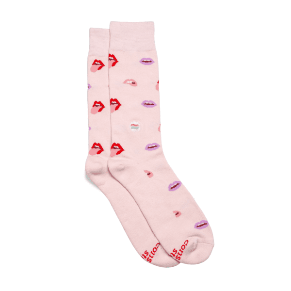 Socks that save LGBTQ lives in pink by Conscious Step on Rosette Fair Trade