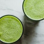 Green Sunshine smoothie recipe on the Rosette Fair Trade blog (overhead shot of glasses)
