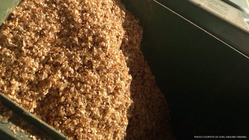 Coffee chaff from Level Ground Trading destined for composting on Rosette Fair Trade