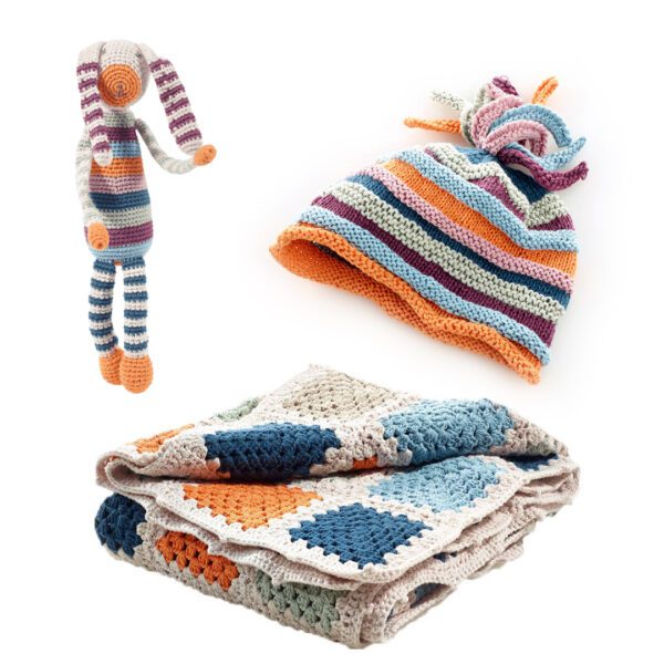Organic baby gift bundle (petrol blue) by Pebble Toys on the Rosette Fair Trade online store