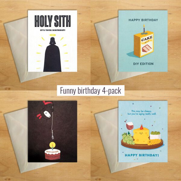 Funny birthday cards 4-pack