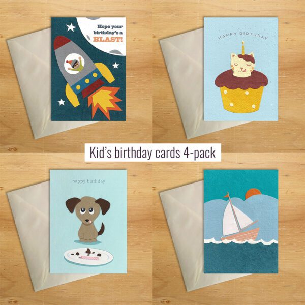 Kids birthday cards 4-pack