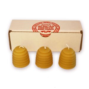 Fair trade beehive candle gift set by the African Bronze Honey Project (wild Zambian forest honey) available on the Rosette Fair Trade online store - pure, organic beeswax candles made in Canada