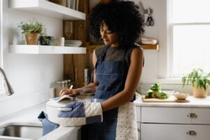 Adjustable Bib Apron (navy lifestyle) by Anchal Project on Rosette Fair Trade