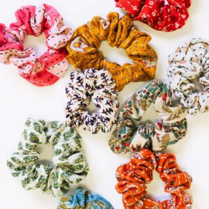 Vintage Kantha recycled sari scrunchies by Anchal Project on Rosette Fair Trade