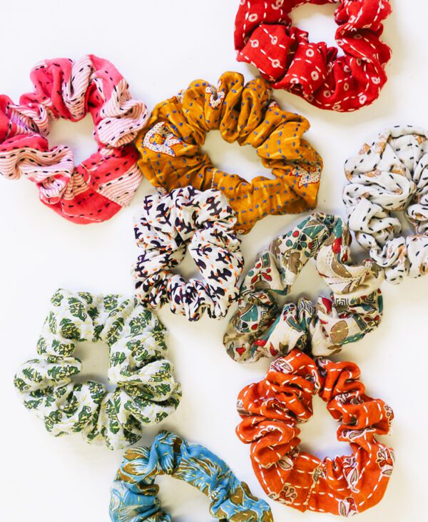 Vintage Kantha recycled sari scrunchies by Anchal Project on Rosette Fair Trade